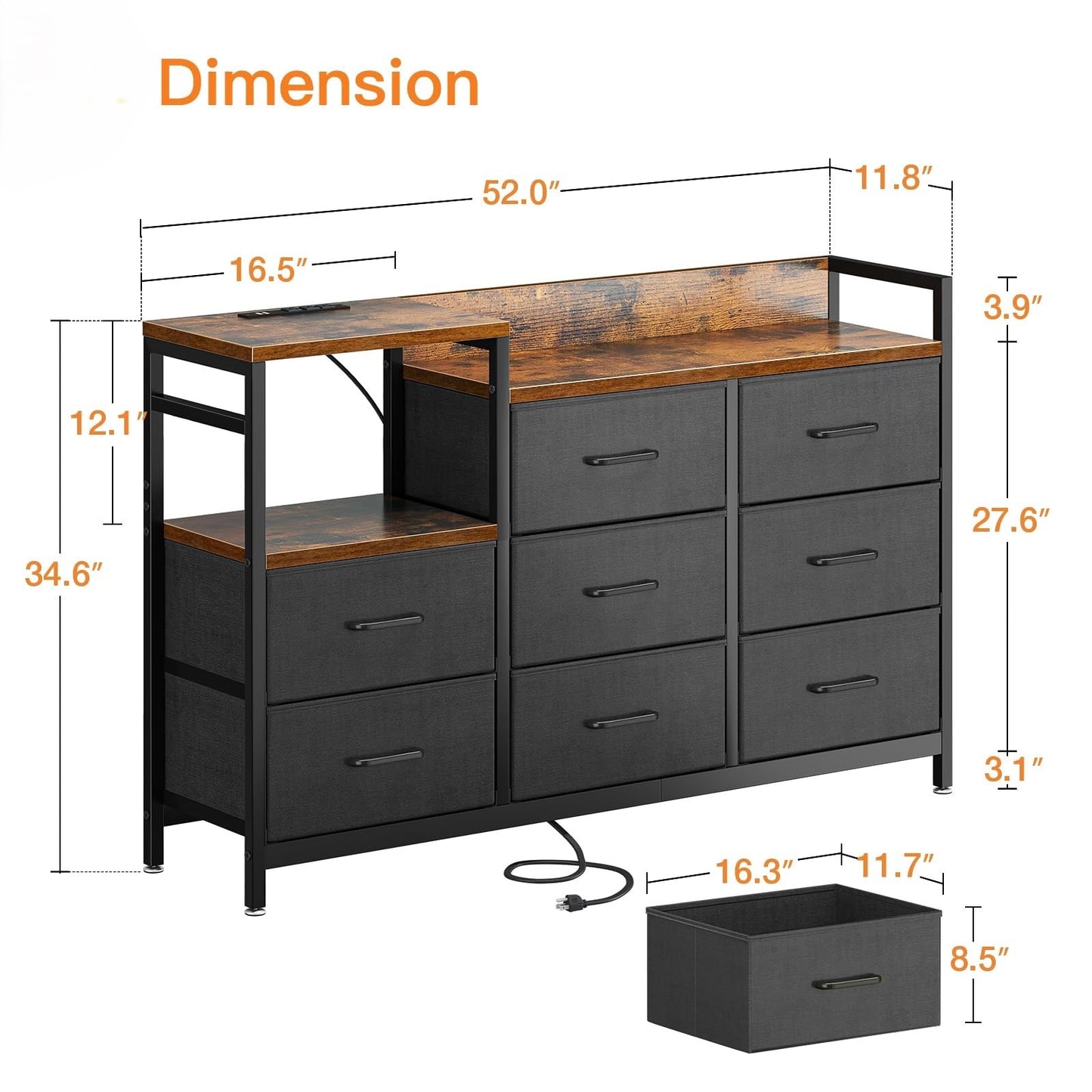 Fabric Dressers Chests of Drawers with Sturdy Steel Frame
