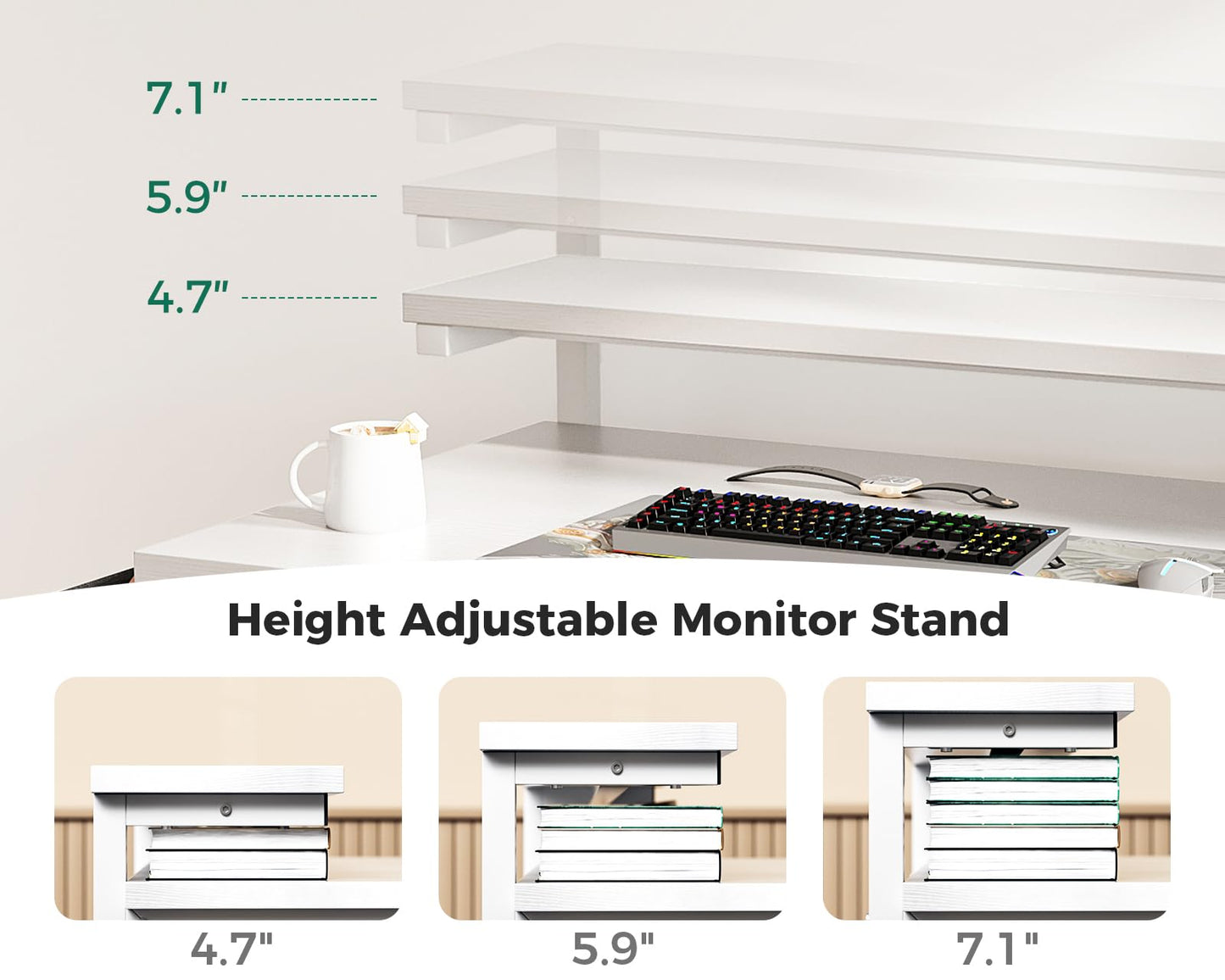 Small Computer Desk with Adjustable Monitor Stand