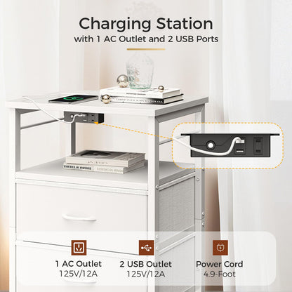 Tall Nightstand with Charging Station and LED Lights