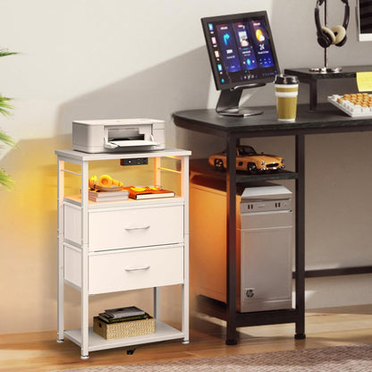 Tall Nightstand with Charging Station and LED Lights