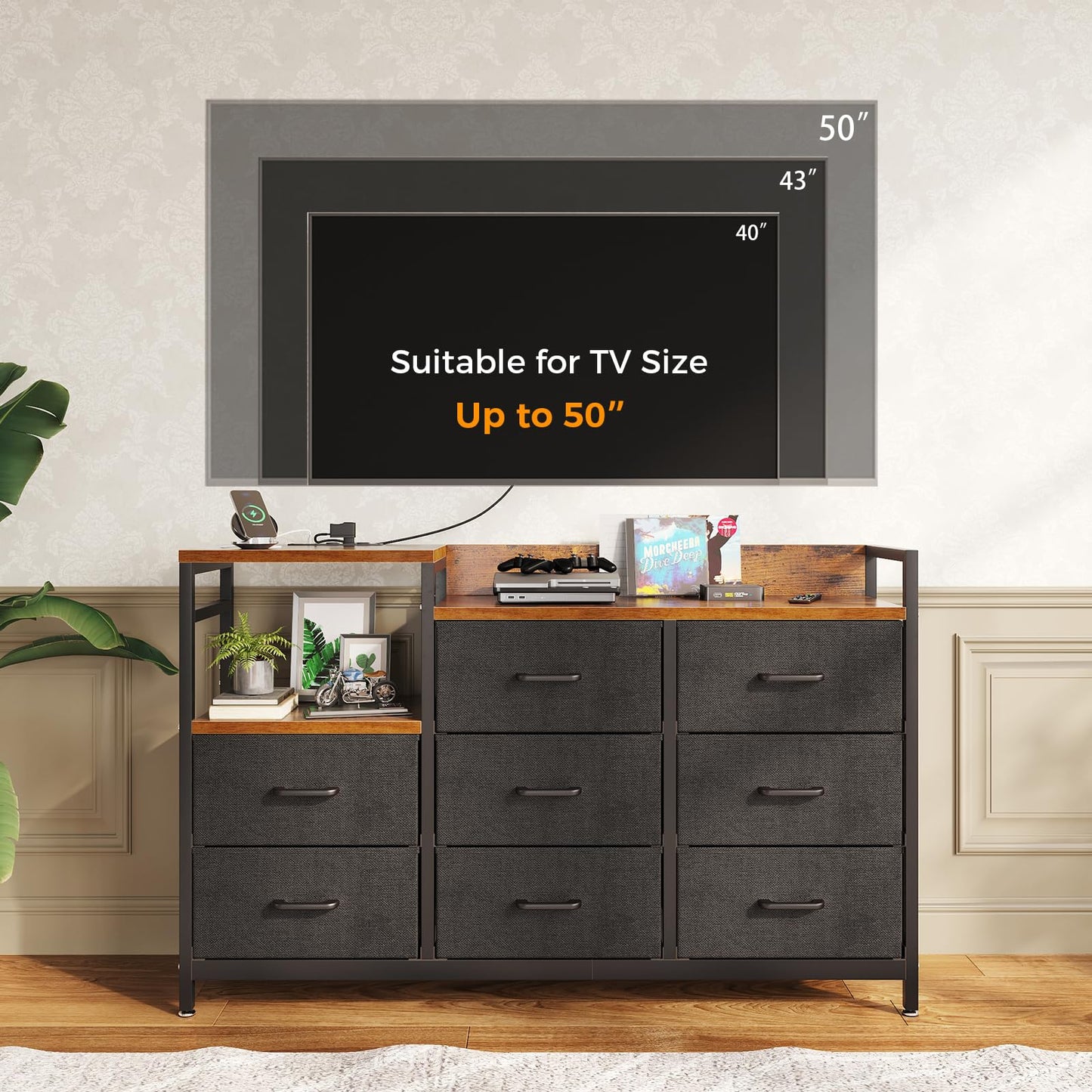 Fabric Dressers Chests of Drawers with Sturdy Steel Frame