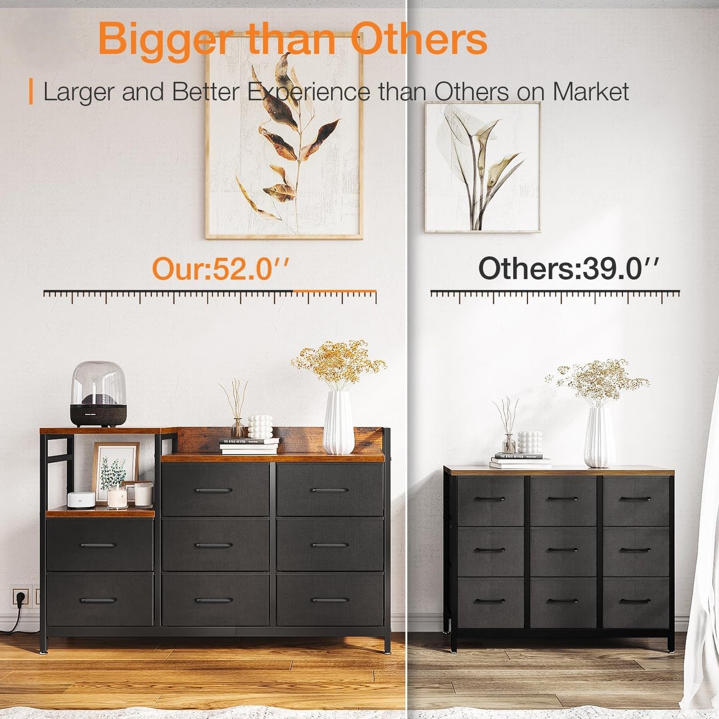 Fabric Dressers Chests of Drawers with Sturdy Steel Frame