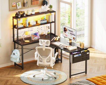 L Shaped Gaming Desk with Shelf & Storage Bag
