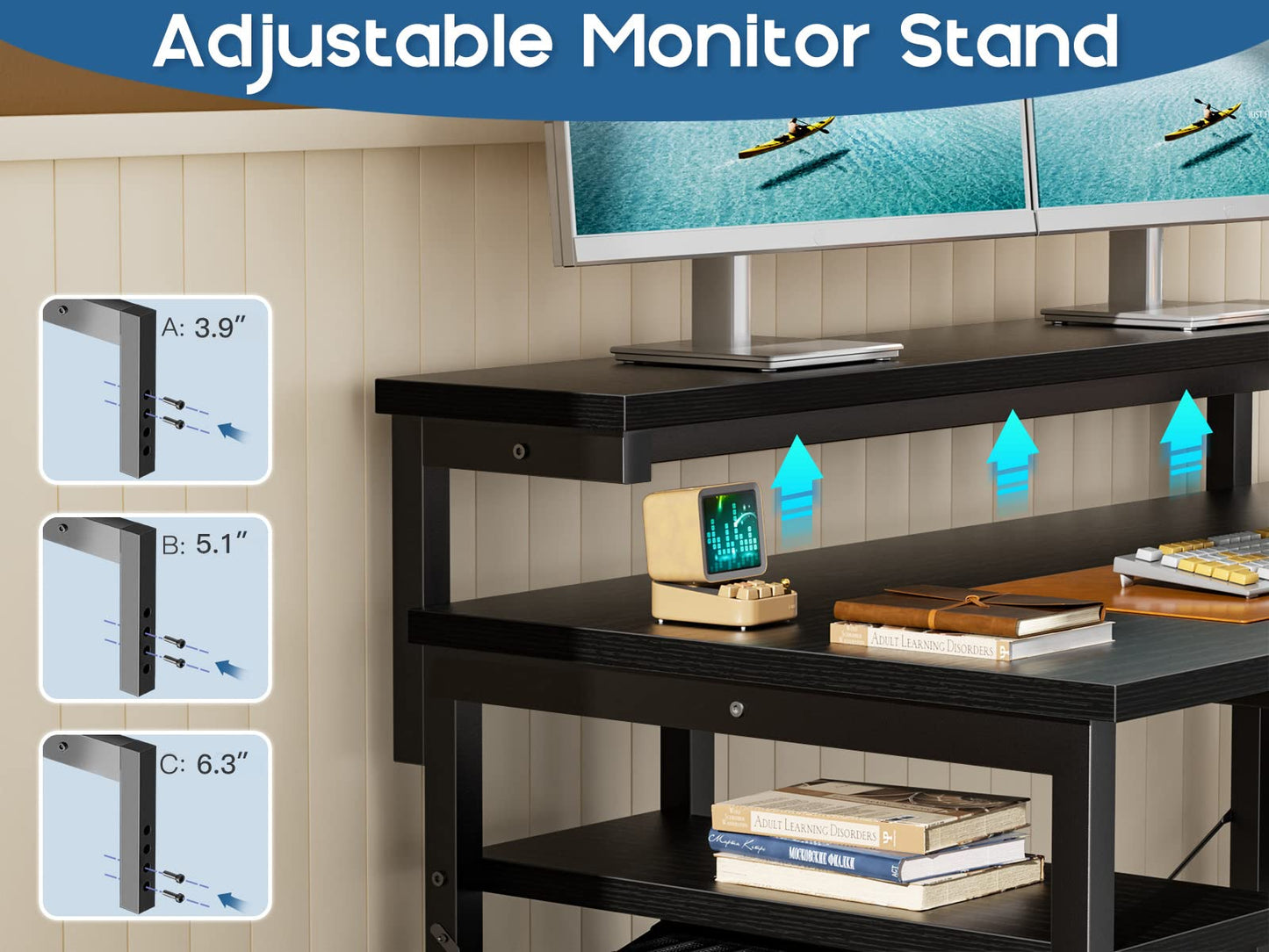 L Shaped Corner Computer Desk, 61" Reversible Desk with Storage Shelves