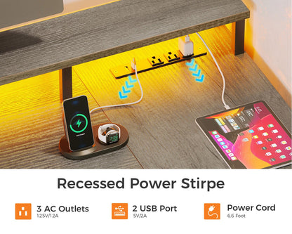 L Shaped Desk with File Drawer Power Outlet & LED Strip