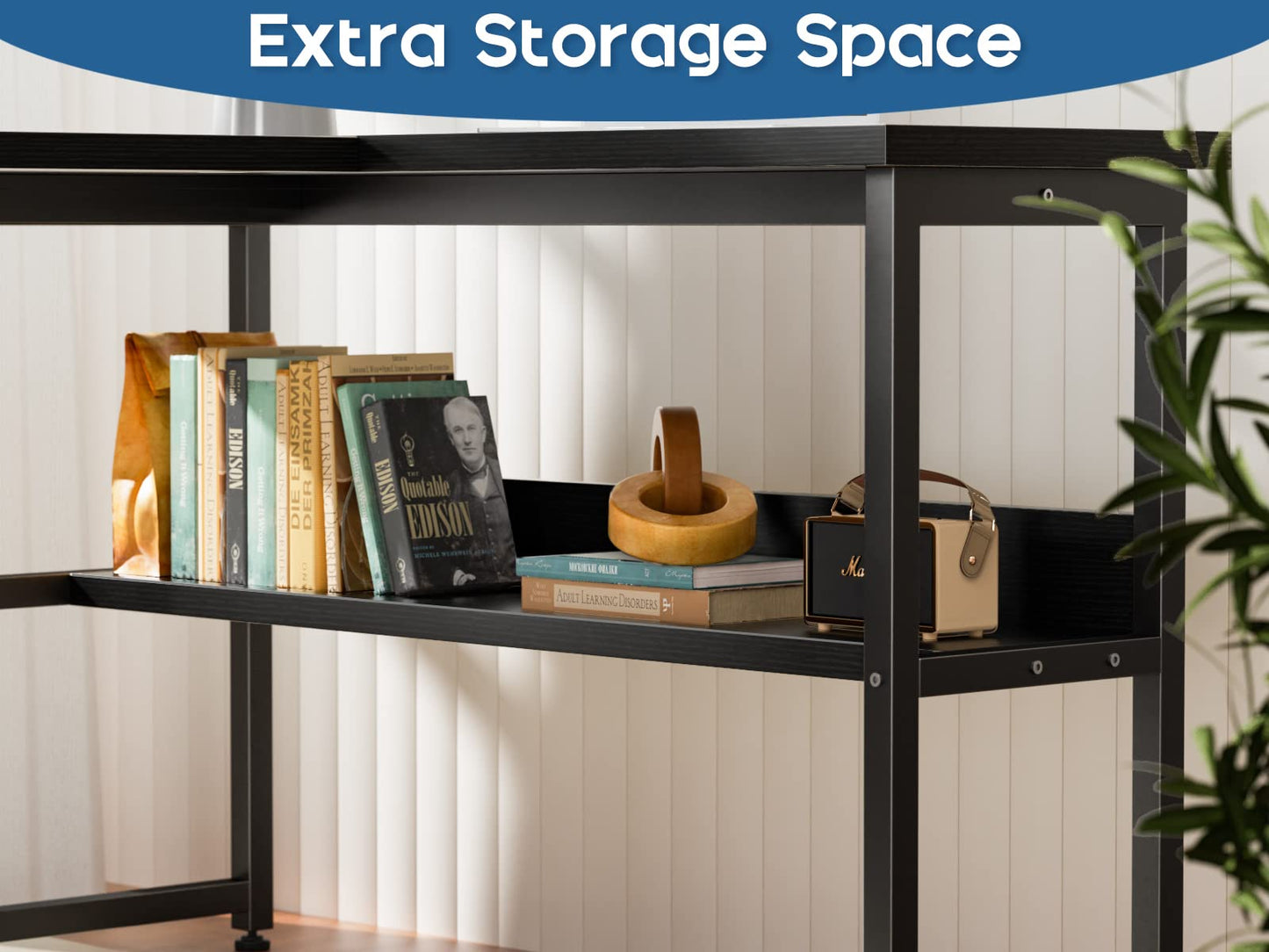 L Shaped Corner Computer Desk, 61" Reversible Desk with Storage Shelves