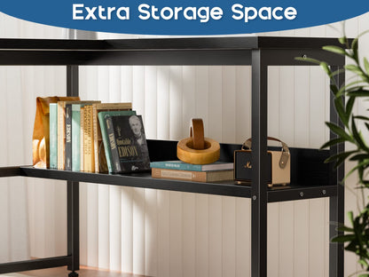L Shaped Corner Computer Desk, 61" Reversible Desk with Storage Shelves
